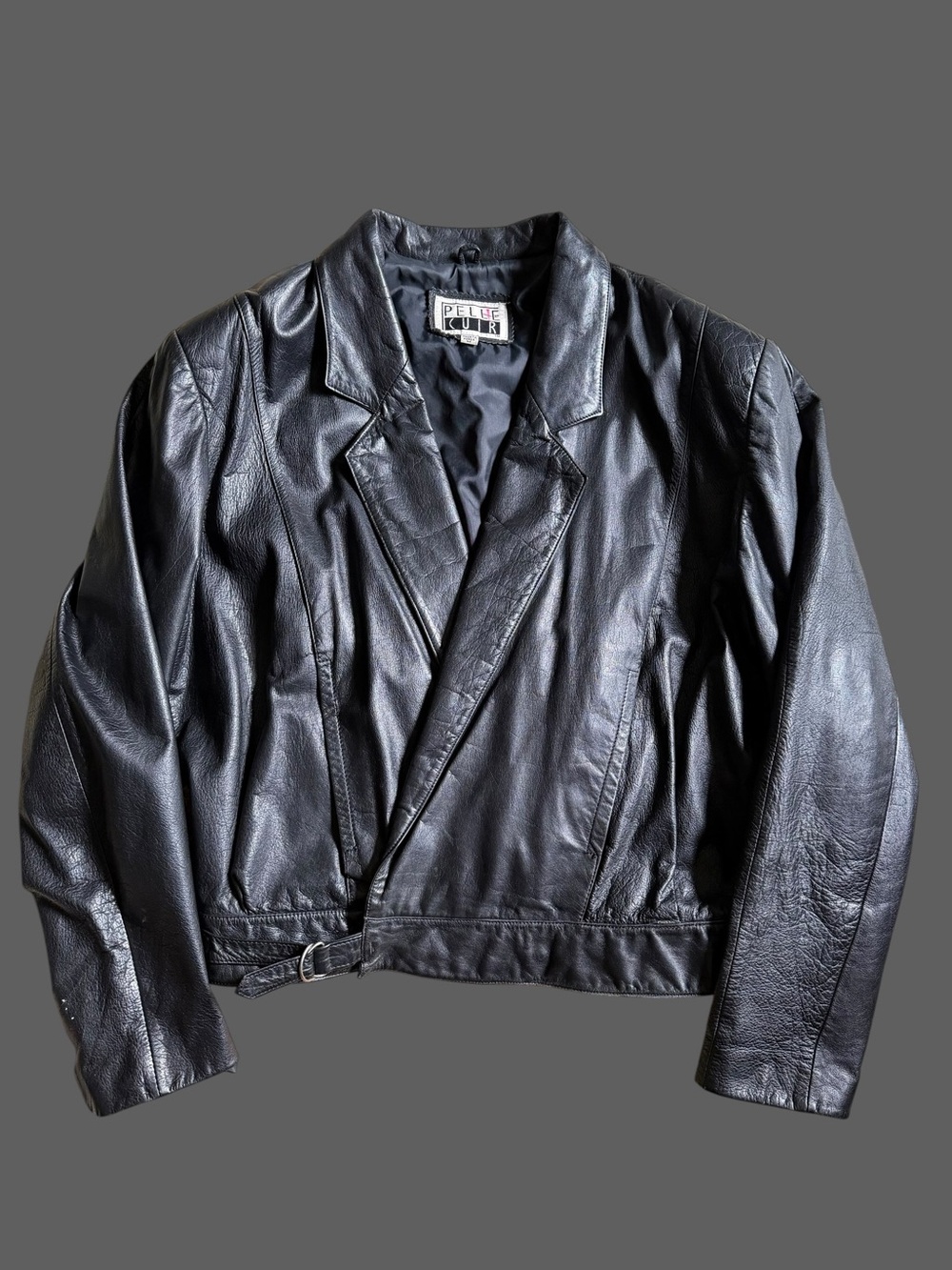 Vintage Pelle Cuir Black Leather Jacket Women's Cropped Moto Biker 80s 90sGrunge